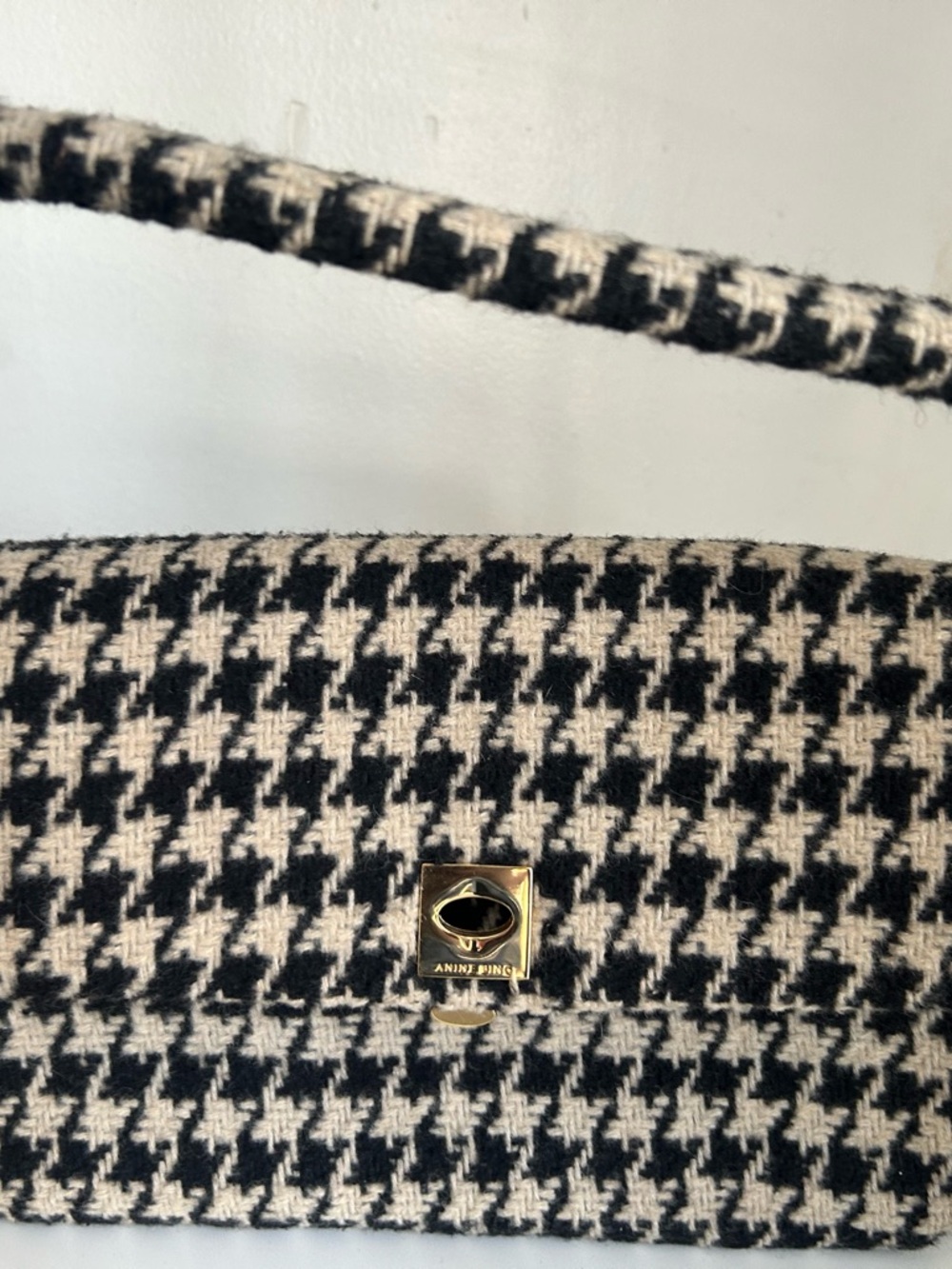 Anine Bing Black and Cream Houndstooth Shoulder Bag